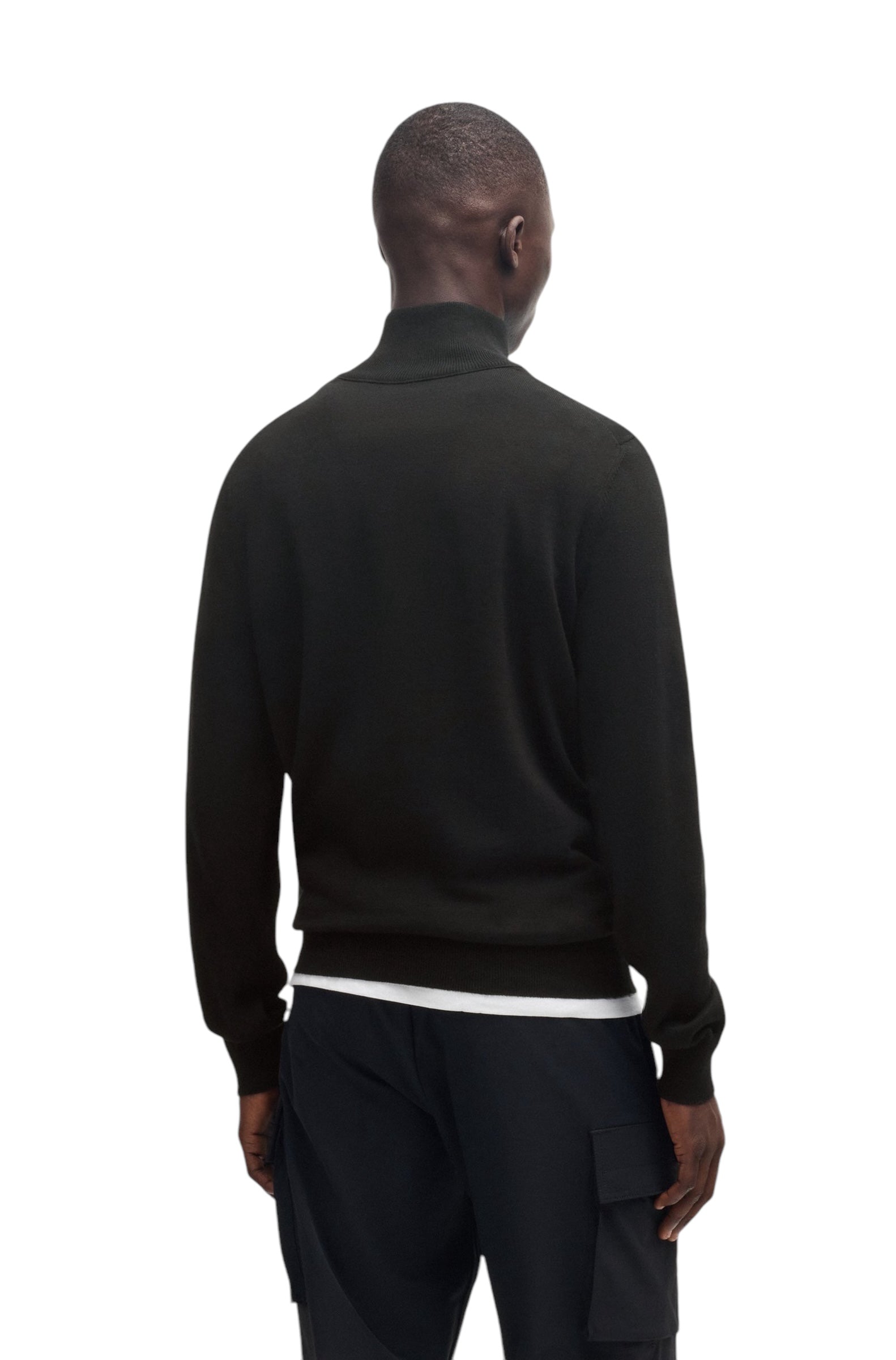 BOSS Kanobix_S Logo Patch Zip Neck Sweater In Cotton And Cashmere